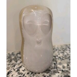 Vintage Wedgwood England Glass Owl Paperweight White Cream Beige heavy 4.5" tall